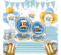 93 piezas Oktoberfest Partygeschirr Set,Bayrische Oktoberfest Party Tischdeko Deko Pappteller Geschirr mit Ballon, Wiesn Dekoration für Deko Bier Festival Party für 24 Gäste