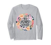 93 Years Loved 93th Birthday Floral 93 Years Old Women Manga Larga