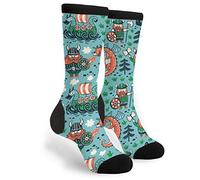 934 Unisex Calcetines Dragón Y Barco De Vikingos De Dibujos Animados Socks Clásicos Calcetines Deporte Respirable Para Ciclismo Diario Hombre 40Cm