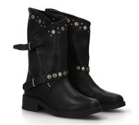 94726 Botas de Mujer Estilo Urbano con Detalles metalicos y Tachuelas. Estampado Liso. Diseno Otono e Invierno, Cierre de Cremallera y Doble Hebilla Decorativa. Negro Talla 40