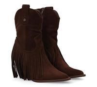 94782 Botin de Mujer con Tacon Estilo campero. Tacon Cubano con Flecos Acabado en Punta. Cierre de Cremallera. Ideales Otono Invierno. Cafe Talla 40