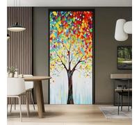 95 x 215 cm Papel Pintado Puerta Resumen Plantas, Colorido Árbol Hojas Pegatina Paredes Autoadhesivo Mural Extraíble Vinilo Adhesivo De Pared Para Sala De Estar Póster Decoración