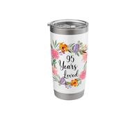 95 Years Loved 95th Birthday Floral 95 Year Old Men Women Vaso térmico de acero inoxidable de doble pared