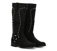 95950 Bota Cowboy con Cana Alta y Tachuelas para Mujer. Tacon Medio y Comodo. Estilo campero, Estampado Liso, Cierre de Cremallera Ideal para Otono Invierno. Negro Talla 38