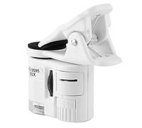 9595W 60X Lupa LED luz UV Mini Clip para Teléfono Móvil Microscopio Lupa Biológica Lupa para Teléfono Celular