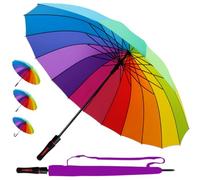 95KPH 16 Varillas - Paraguas Clásicos Antiviento Automático Hombre Mujer Grande - Paraguas Largo Resistente Prueba de Viento - Mango Antideslizante - De Colores Arcoíris - Grande