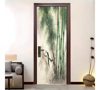 95x215cm Murales de puerta Pegatinas Estilo ChinoBosque De BambúPaisaje. Creativos papel Autoadhesivo Adhesivo Fotográfico Pegatina Blanco Claro Puerta Papel Mural Póster De Pared Decoración Del Hogar