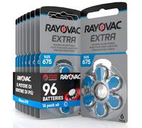 96 baterías para aparatos acústicos Rayovac Extra Advanced 675. 16 ampollas de 6 pilas
