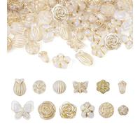 96 cuentas acrílicas chapadas en UV de 12 estilos, metal dorado, formas mixtas, transparentes, 10 ~ 31 x 5,5 ~ 29 x 5 ~ 12,5 mm