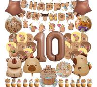 96 pièces capybara ballons, 10 ans Capibara décorations d'anniversaire, Comprend bannière, Autocollants pour enfants, Décorations pour fêtes de garçons et de filles, capybara décoration de gâteaux