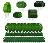 96 piezas de 8 tipos de hojas de palma artificiales, hojas de selva, hojas tropicales artificiales, decoración de mesa de fiesta temática de selva para decoración de boda de playa hawaiana