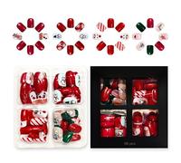 96 Piezas Glitterys Uñas Artificiales Rojo Verde Destellos Invierno De Nieve Tema Fiesta Desgaste Vacaciones Arte De Uñas Rojo Verde Brillo