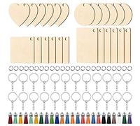 96 Piezas Llaveros de Madera en Blanco DIY Personalizada para Grabar, Bricolaje, Manualidades y Colgantes de Decorar (4 Modelos)