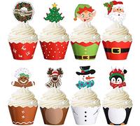96 Piezas Toppers Decoración de Pastel, Hombres de Pan de Jengibre Santa Claus Muñeco de Nieve Reno Elfo Pingüino árbol de Navidad Guirnalda de Navidad