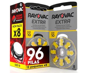 96 Pila para Audífonos Rayovac Extra 10. Baterías de Audífono | 12 Pack de 8 Unidades