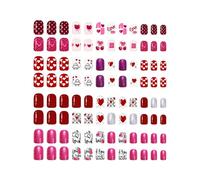 96 uñas postizas fáciles de aplicar con románticos corazones rojos y puntos brillantes para citas y fiestas para imprimir en las uñas