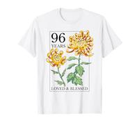 96 Years Loved and Blessed - Sello Floral para cumpleaños número 96 Camiseta