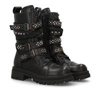 96211 Estas Botas de Estilo Militar, Diseno Robusto, Multiples Correas con Hebillas metalicas y Plataforma. Suela Dentada Gruesa, Ideal para Mujer Temporada Otono Invierno. Negro Talla 40
