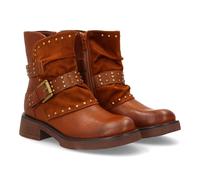 96756 Bota de Mujer Estilo Biker, Temporada Otono Invierno. Tachuelas metalicas y Doble Correa con Hebilla Ajustable. Camel Talla 39