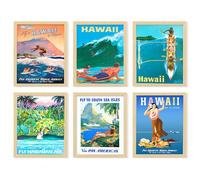 97 Decor Decoración de habitación hawaiana - Decoración de pared de arte hawaiano vintage, póster de surf, arte de pared de imágenes de surf, carteles retro hawaianos, impresión de playa tropical de