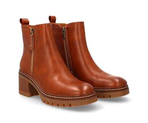 97038 Botin de Tacon con Estampado Liso para Mujer. para Uso Diario, Cremallera Interior Ideal para la Temporada de Otono Invierno. Camel Talla 38