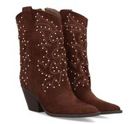 97500 Bota Cowboy para Mujer con Diseno de Cana Media con Tachuelas metalicas. Punta Fina y Tacon Cubano. Tirador Lateral y Cierre de Cremallera. Ideal Otono Invierno. Cafe Talla 37