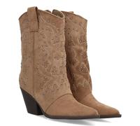 97511 Bota Cowboy para Mujer con Diseno de Cana Media con Tachuelas metalicas. Punta Fina y Tacon Cubano. Tirador Lateral y Cierre de Cremallera. Ideal Otono Invierno. Kaki Talla 41