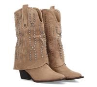97669 Botin Cowboy para Mujer con Diseno campero. Tachuelas metalicas, Punta Fina y Tacon. Ideal para la Temporada Otono Invierno. Beige Talla 38