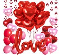 98 globos con texto en inglés "I Love You" para decoración del día de San Valentín, 46 globos de corazón rosa y rojo, 50 colgantes para bodas, decoración de cumpleaños, accesorios de cabina de fotos