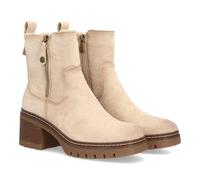 98179 Botin con tacon para mujer con estampado liso, cuenta con cremallera lateral que facilita el calce y una suela dentada para los dias de Otono invierno. Tacon ancho comodo. Beige Talla 40