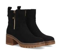 98186 Botin con tacon para mujer con estampado liso, cuenta con cremallera lateral que facilita el calce y una suela dentada para los dias de Otono invierno. Tacon ancho comodo. Negro Talla 40