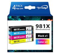 981X Cartuchos de Tinta Remanufacturado compatibles para HP 981X L0R12A L0R12A L0R09A L0R10A L0R11A para HP PageWide Enterprise Color 556dn, 556xh, MFP 586z, MFP 586dn, MFP 586f (4 Paquetes)