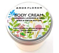 99% Natural CREMA CORPORAL HIDRATANTE - MANTECA DE KARITÉ Y CACAO con LAVANDA, GERANIO & MENTA - 200g de AMOR FLORUM. Calma y Protege la Piel Seca e Irritada. Delicada, pH 5,5 para Pieles Sensibles.