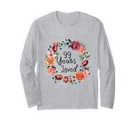 99 Years Loved 99th Birthday Floral Wreath Loved for Women Manga Larga