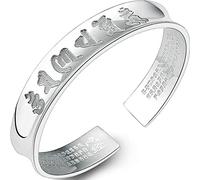 999 Pulsera de plata esterlina Mantra de seis palabras Pulsera ancha sólida femenina Pulsera de plata Pulsera abierta para enviar a su novia a madre-Silver-30g