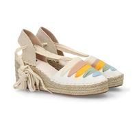 99944 Sandalia Valenciana Tipo Alpargata de Cuna para Mujer con Diseno de Tiras, Cierre de Lazada con Cuerdas. Ideal Primavera Verano. Cierre de Hebilla. Ideal para Uso Diario. Blanco Talla 36