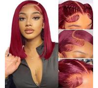 99J Borgoña Encaje Frontal Pelucas Cabello Humano 13x4 HD Encaje Bob Peluca Cabello Humano Sin Pegamento Frontal Pelucas Pre Arrancado 180% Densidad, Peluca Roja Recta Encaje Frente Pelucas Cabello Hu