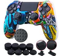 9CDeer 1 Pieza de Siliconas Tachonado Transferencia de Agua Protector Manga Caso Cubierta Piel Cover Skin + 8 Thumb Grip + 2 a Prueba de Polvo Tapones para Mando PS4/Slim/Pro, Pintada