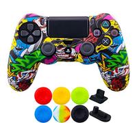 9CDeer 1 x Silicona Transferir Impresión Protector Cubrir Piel + 6 Apretones de Pulgar y Tapones a Prueba de Polvo para PS4/Slim/Pro Calaveras de Dibujos Animados