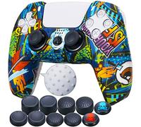 9CDeer 1 x Silicona Transferir Impresión Protector Grueso Cubrir Piel + 10 Apretones de Pulgar para PlayStation 5 / PS5 Mando Grafito Azul