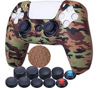 9CDeer 1 x Silicona Transferir Impresión Protector Grueso Cubrir Piel + 10 Apretones de Pulgar para PlayStation 5 / PS5 Mando Camuflaje marrón