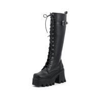 9CM/ 3.54IN Nuevo otoño e Invierno con Cordones Botas Altas Suela Gruesa tacón Grueso Super High Heel Rider Botas Botas hasta la Rodilla,Negro,36 EU