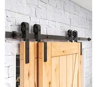 9FT/274CM Herrajes Puertas Correderas Kit de Rieles para Puerta Corredera Doble Bypass Fácil de Instalar, Negro Forma J