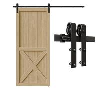 9FT / 274cm Kit de puerta corrediza de granero, puerta de granero resistente Kit de riel negro para puerta de madera individual, percha en forma de J