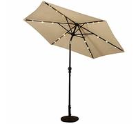 9FT Patio Solar Powered Umbrella Tilt Outdoor Sunshade Parasol w/Light Crank, Easy to Open and Close Patio Umbrella