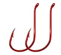 9KM DWLIFE 50 anzuelos de acero con alto contenido de carbono, para pesca de agua salada y agua dulce, color rojo, tamaño 1/0