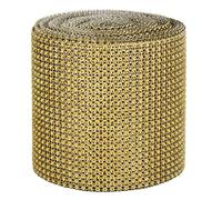 Fdit 9m 24 Filas de plástico Artificial Brillante Brillo Cinta de Malla de Diamantes de imitación de Diamantes de imitación para la decoración del Partido de Costura Artesanal Bricolaje(Oro)