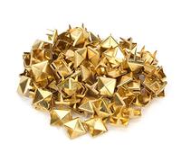 9mm Brass Copper Square Rivets 100 PCS | Metal Rivets for Leather Craft/Apparel/Shoes | DIY Decoration Accessories for Bags & Clothing (Gold)