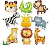 9PCS Globos Animales, Safari Animales Globos,Selva Tema Decoración Fiestas,León,Leopardo,Jirafa,Zebra,Mono,Elefante,Mylar Ballon,decoración de cumpleaños infantil para niños y niñas
