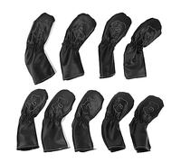 9PCS Golf Club Head Cover Set, Waterproof PU Leather Headcovers with Double Sided Embroidery, Thick Plush Lining and Carabiner Fastener for Irons 4 5 6 7 8 9 P S A (En Blanco y Negro)